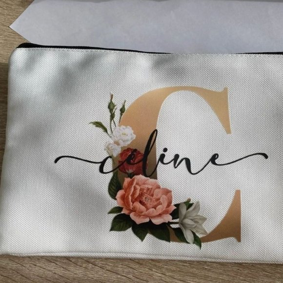 Personalized Rose Makeup Travel Cosmetic Bag Vacation Bridesmaid -Gift Monogram - Picture 3 of 5